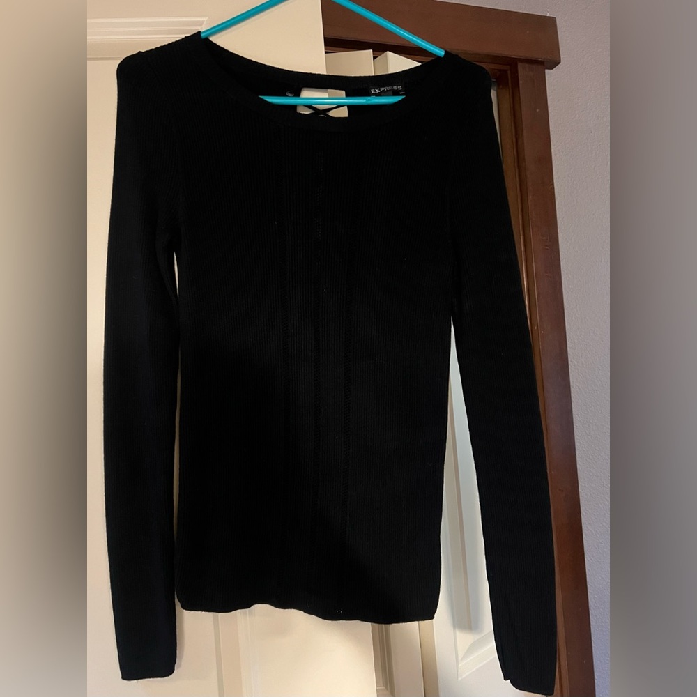 Express black sweater with lace up detail